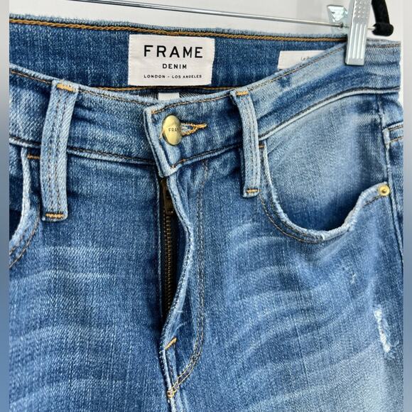FRAME Le Boy Zip Hem Crop Jeans Ankle Picadilly Distressed Stretch Blue Size 26 - Picture 14 of 15